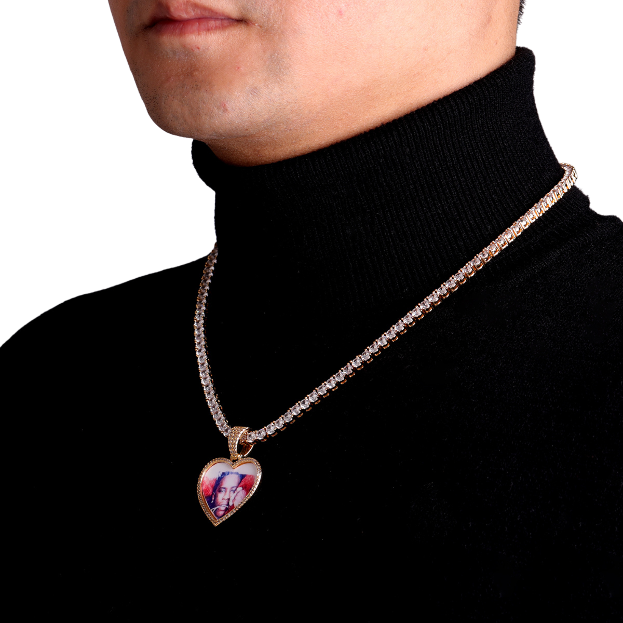 Heart Tennis Bail Solid Back Custom Photo Picture Pendant Necklace