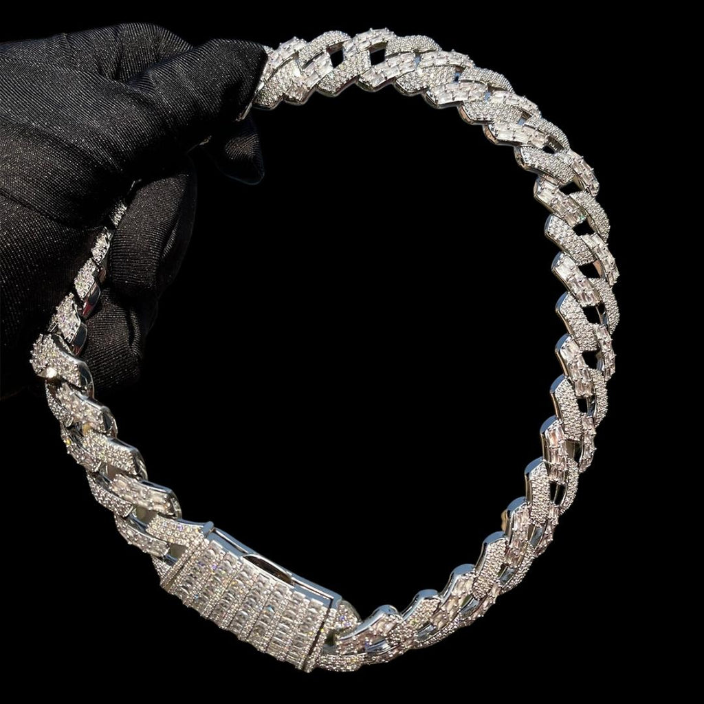 20MM Duo Stones Baguette Clasp Iced Out Diamond Necklace Chain