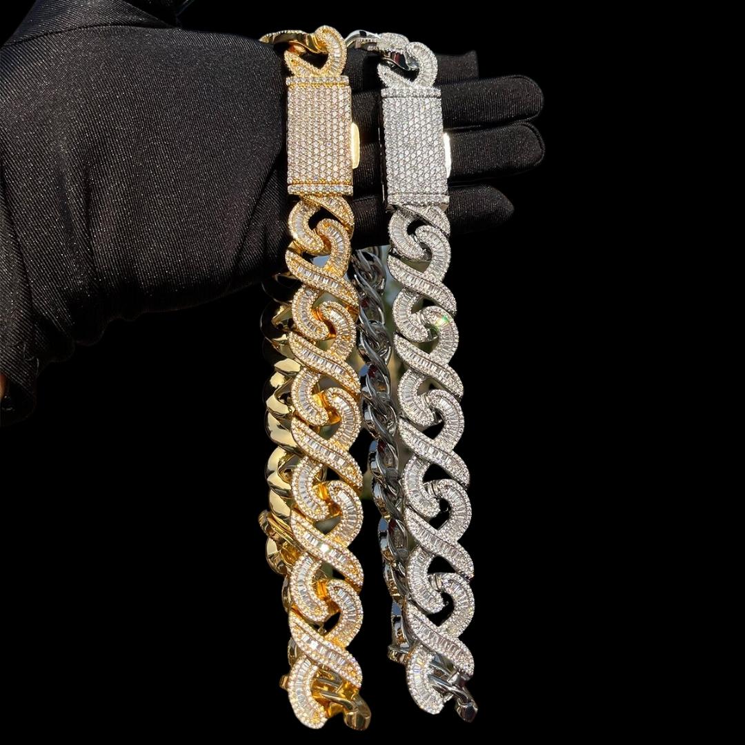 20MM Infinity Link Iced Out Diamond Necklace Bracelet Set