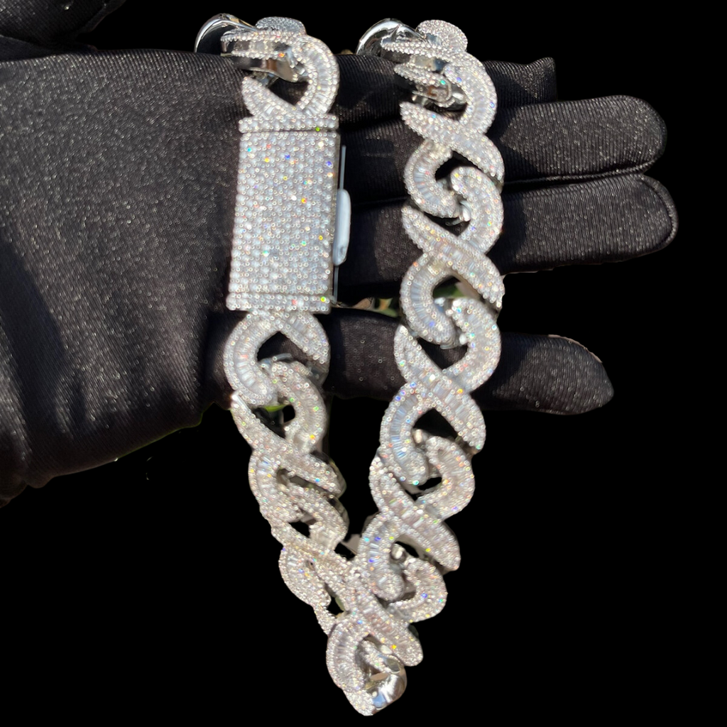 20MM Infinity Link Iced Out Diamond Necklace Bracelet Set