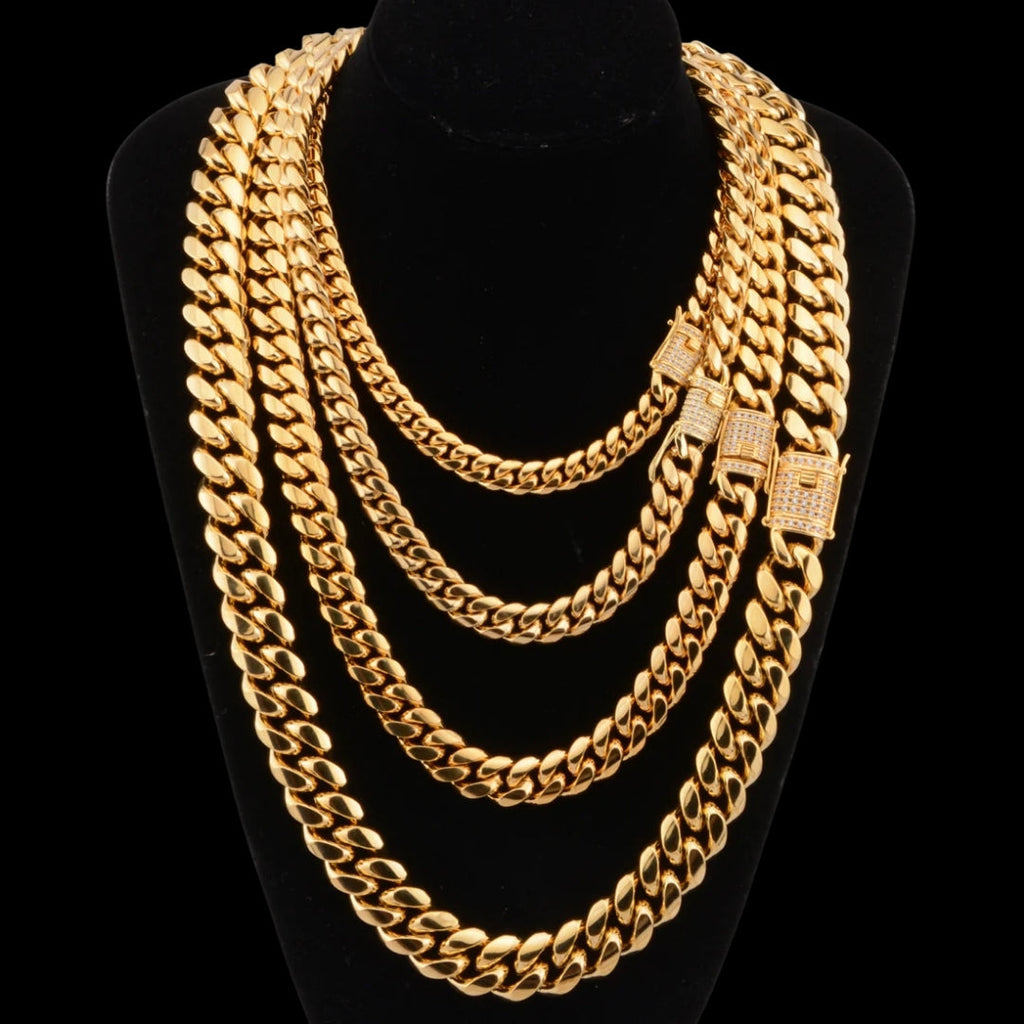 6MM-20MM Iced Prong Lock Clasp Luxury Stainless Steel Necklace Chain