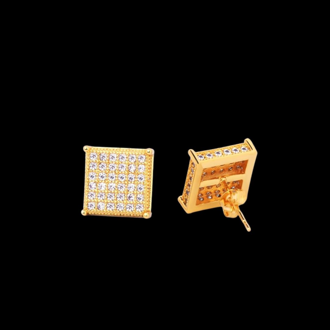 12MM Micro Paved Push Back Iced Out Diamond Stud Earrings