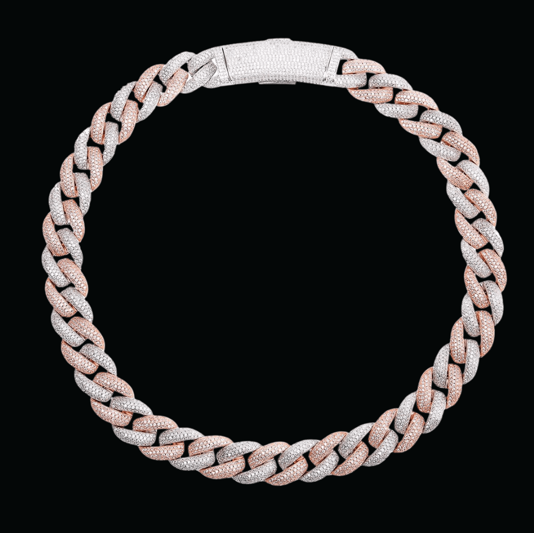 20MM Two Tone Miami Cuban Iced Out Diamond Necklace Chain