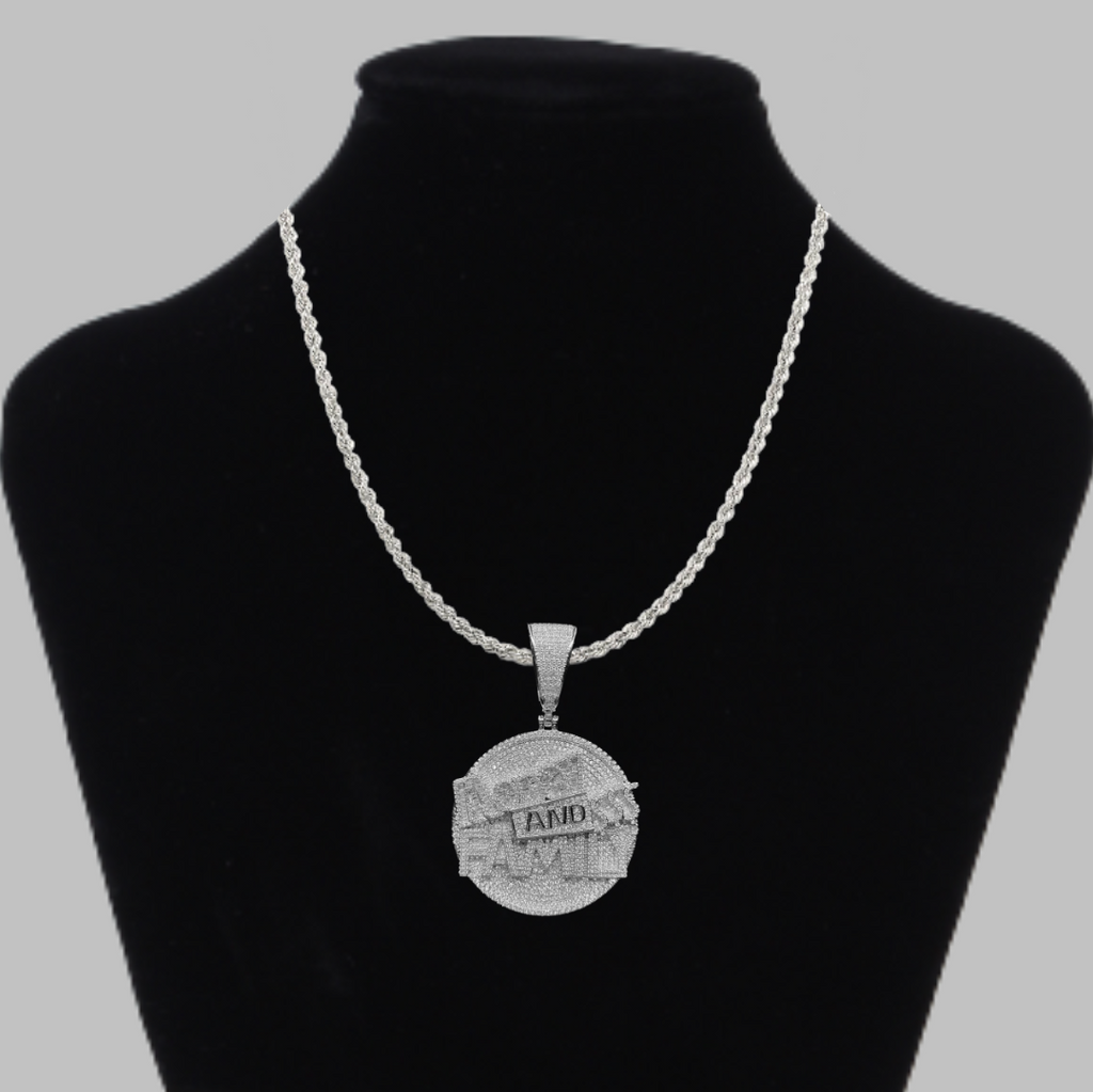 Money And Family Round Iced Out Letter Diamond Pendant Necklace