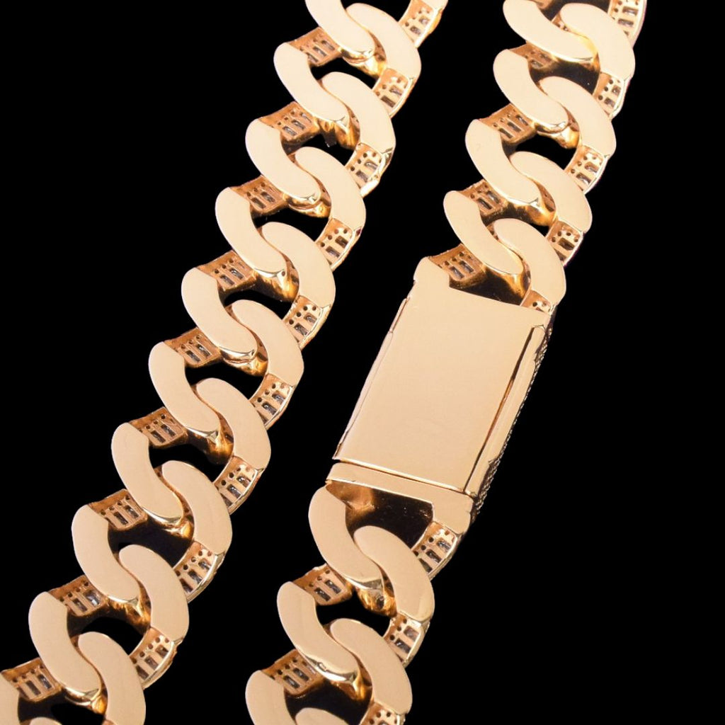 20MM Baguette Link Iced Out Diamond Necklace Bracelet Set