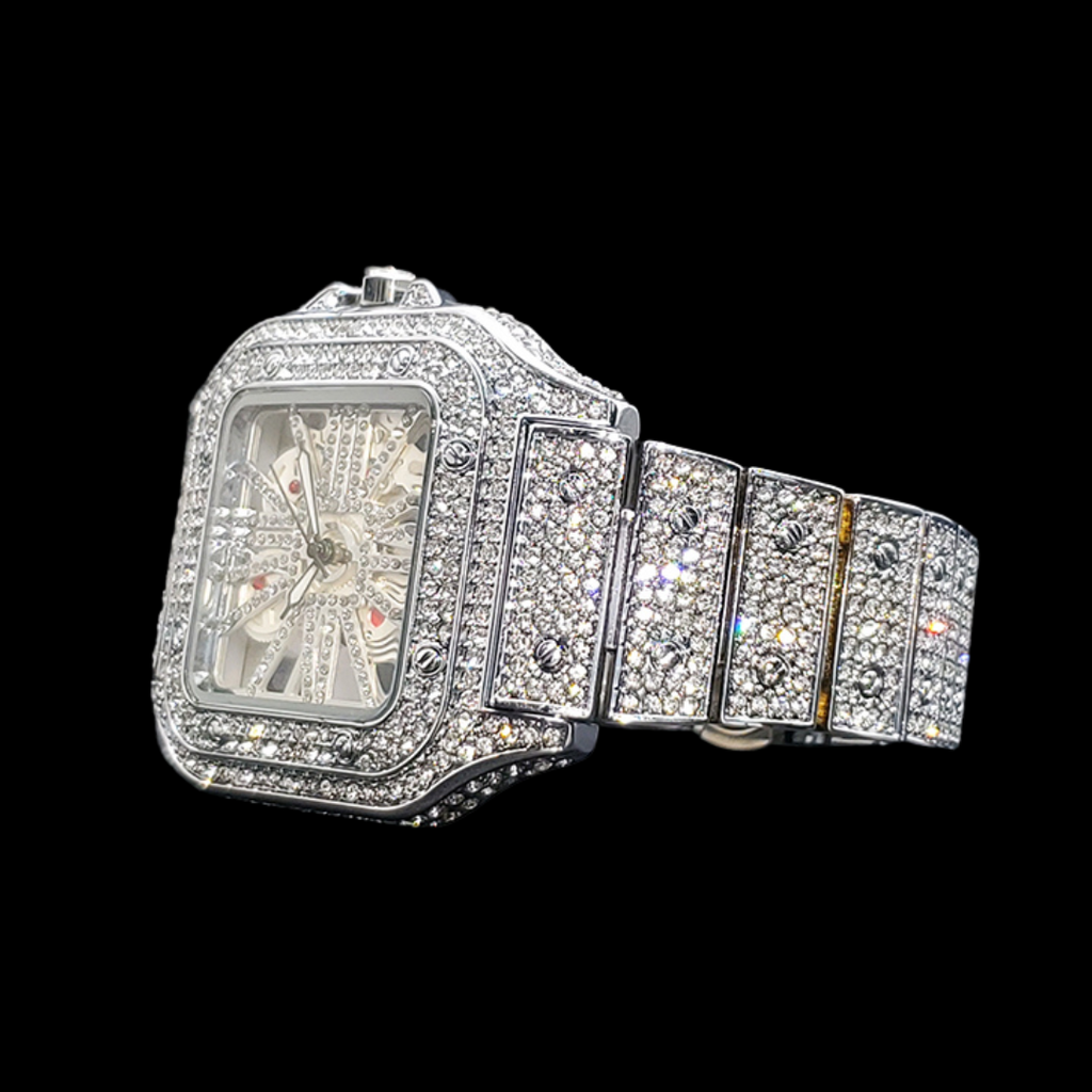 Skeleton Red Dial VVS Iced Out Diamond Designer Watch
