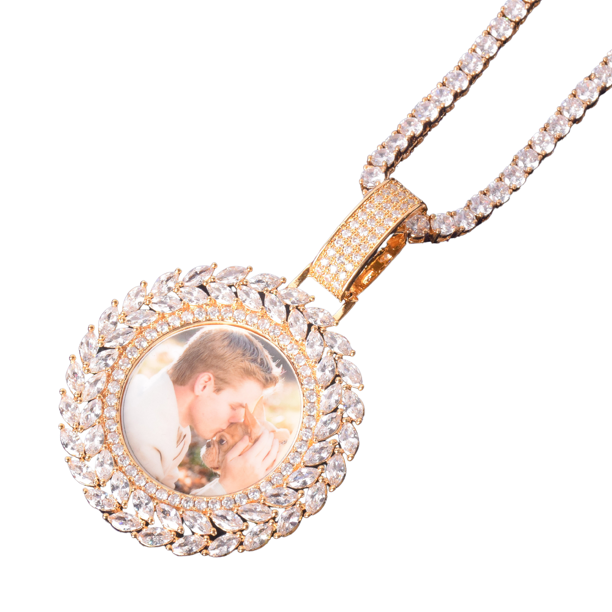 Diamond Baguette Custom Photo Picture Pendant Necklace