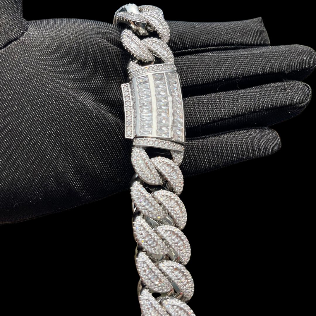 20MM Tennis-Baguette-Diamond Triple Edition Iced Out Diamond Necklace Bracelet Set