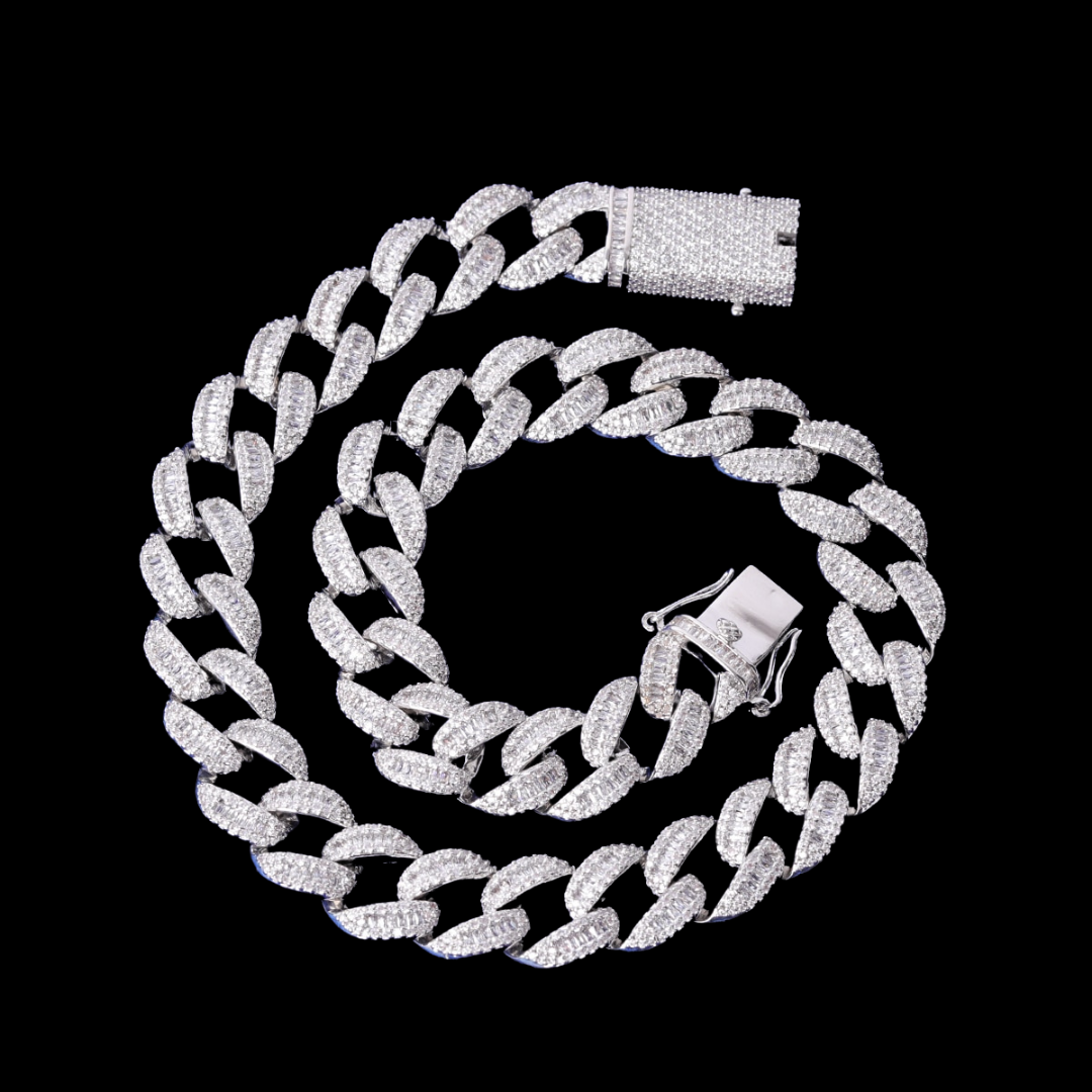 14MM Classy Prong Setting Iced Out Diamond Necklace Bracelet Set