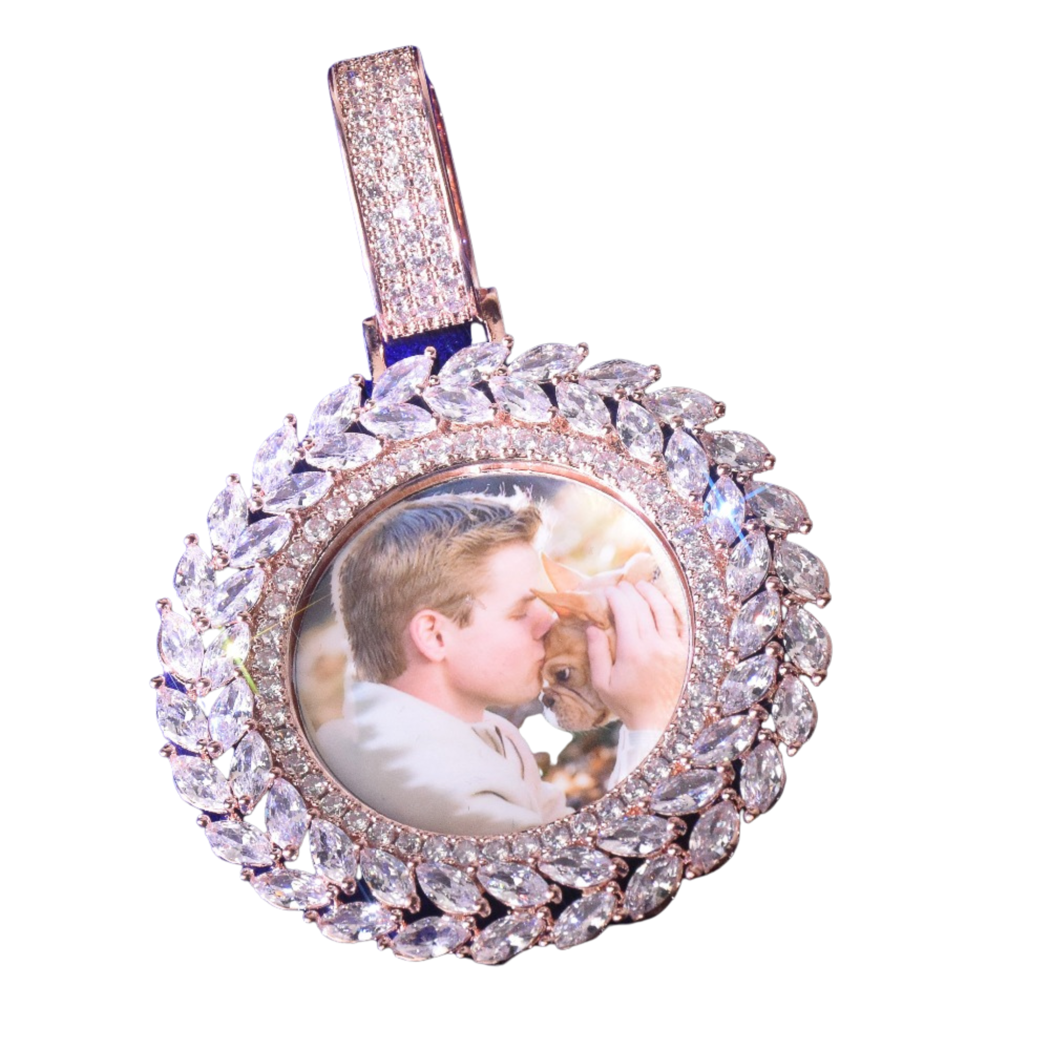Diamond Baguette Custom Photo Picture Pendant Necklace