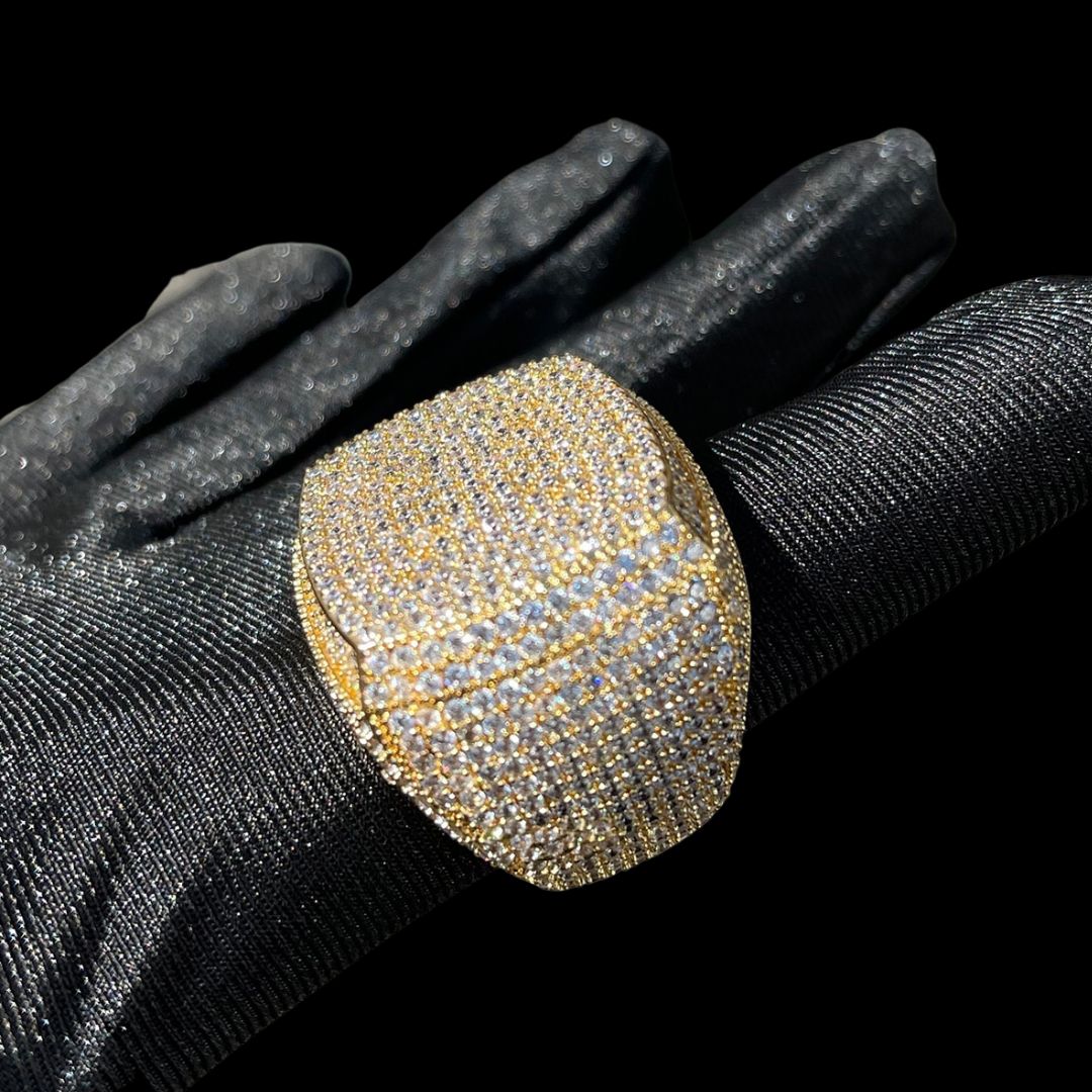 Fully Iced Out Prong Setting Cushion Iced Out Diamond Ring