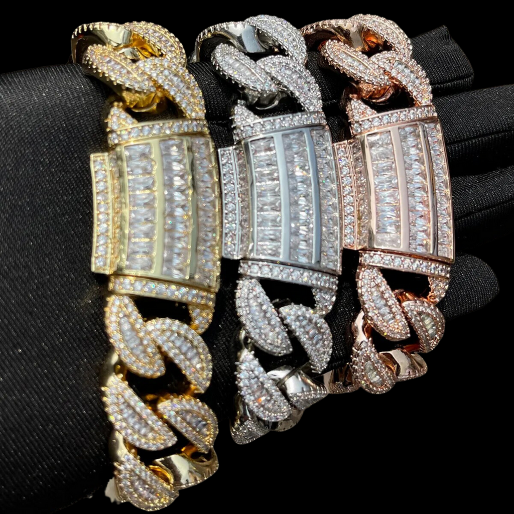 20MM Tennis-Baguette-Diamond Triple Edition Iced Out Diamond Necklace Bracelet Set