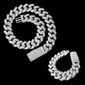 20MM Stones and Baguette Cuban Link Iced Out Diamond Necklace Bracelet Set