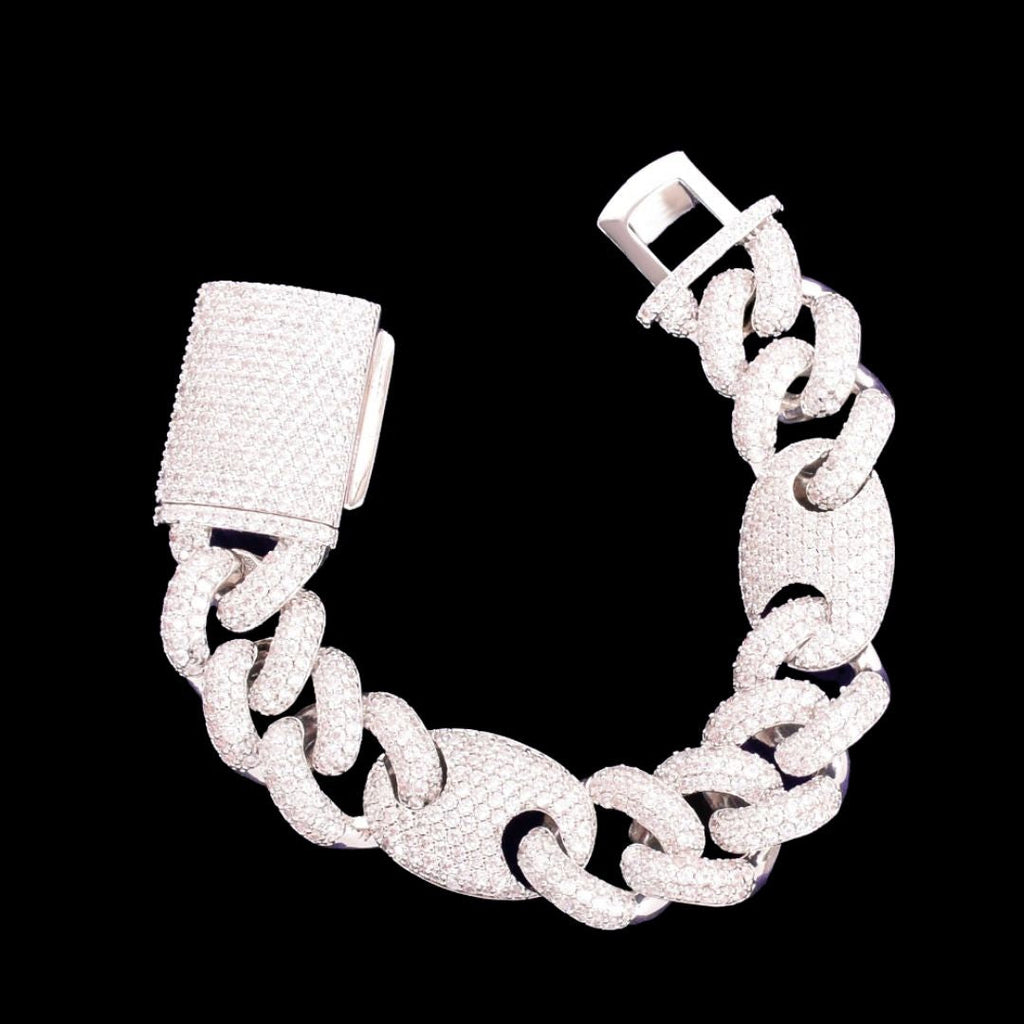 18MM Bean and Links Cuban Iced Out Diamond Necklace Bracelet Set