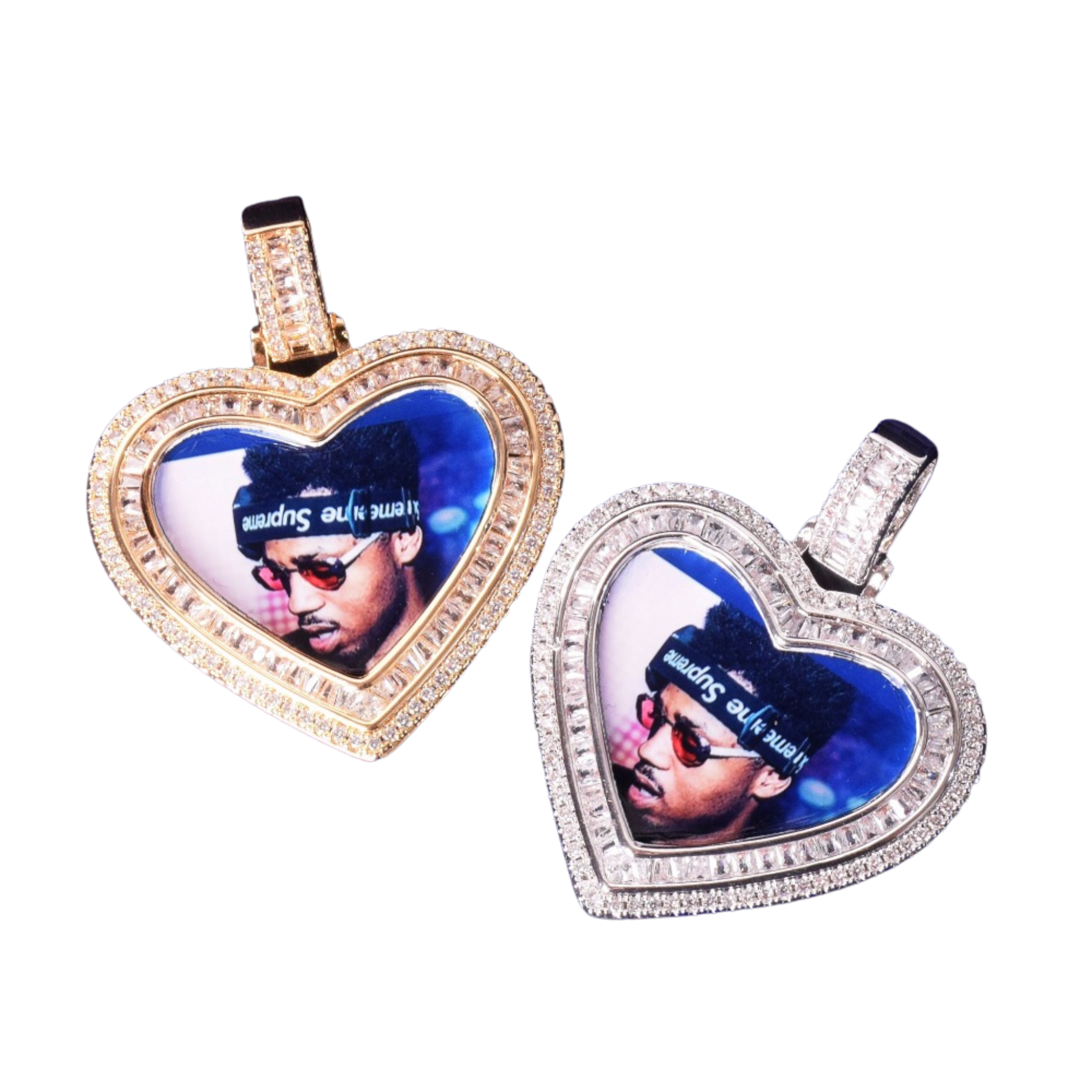 Heart Baguette Custom Photo Picture Pendant Necklace
