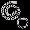 14MM Classy Prong Setting Iced Out Diamond Necklace Bracelet Set