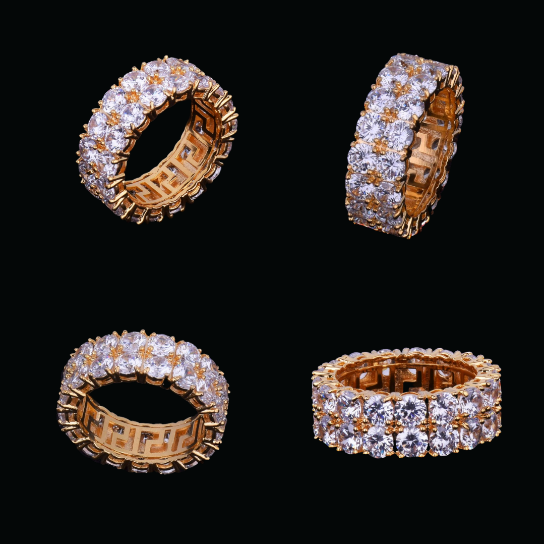 Tennis Two Rows Solitaire Couples Iced Out Diamond Ring