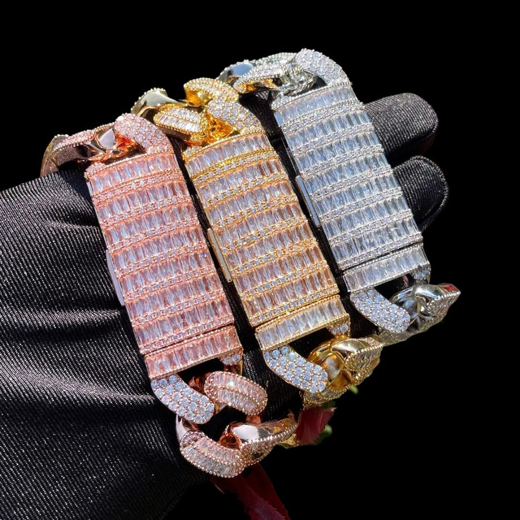 20MM Stones and Baguette Cuban Link Iced Out Diamond Necklace Bracelet Set