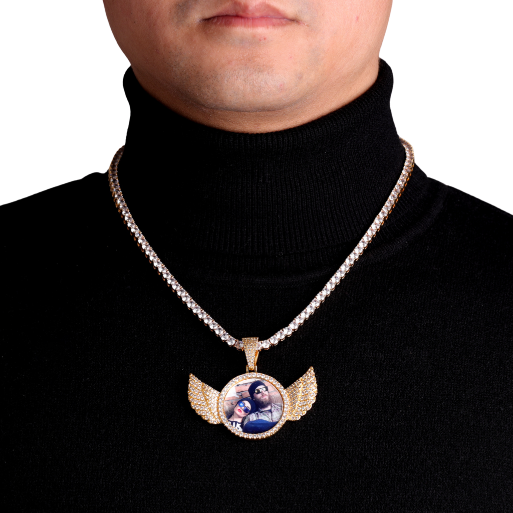 Wings Pave Charm Tennis Custom Photo Picture Pendant Necklace