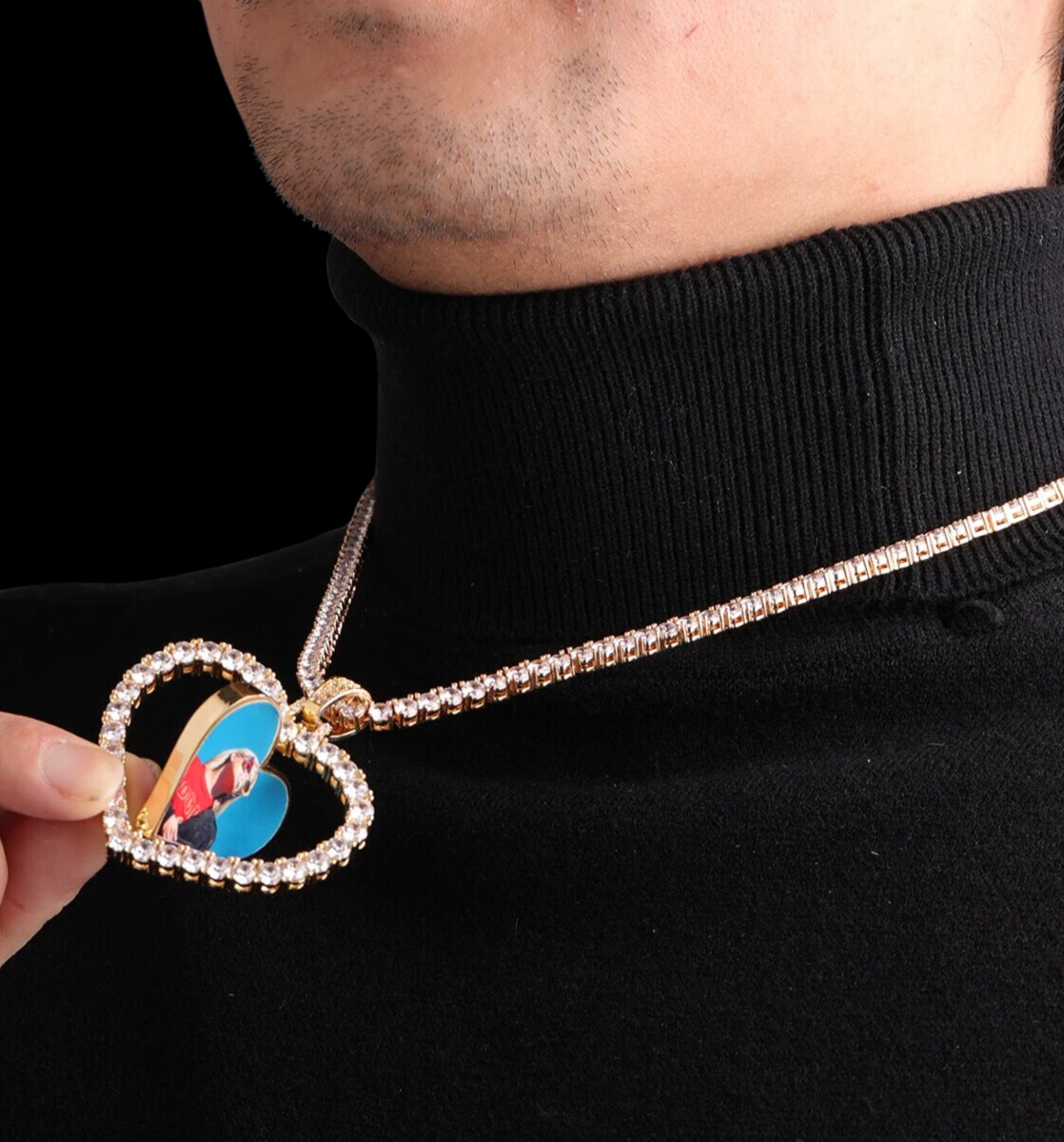Rotating Double-Sided Heart Custom Photo Picture Pendant Necklace