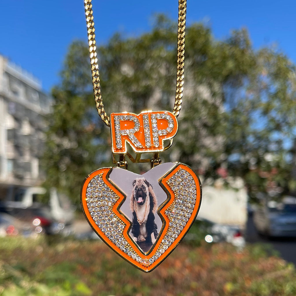 Broken Heart RIP Bail Glow In Dark Custom Photo Picture Pendant Necklace