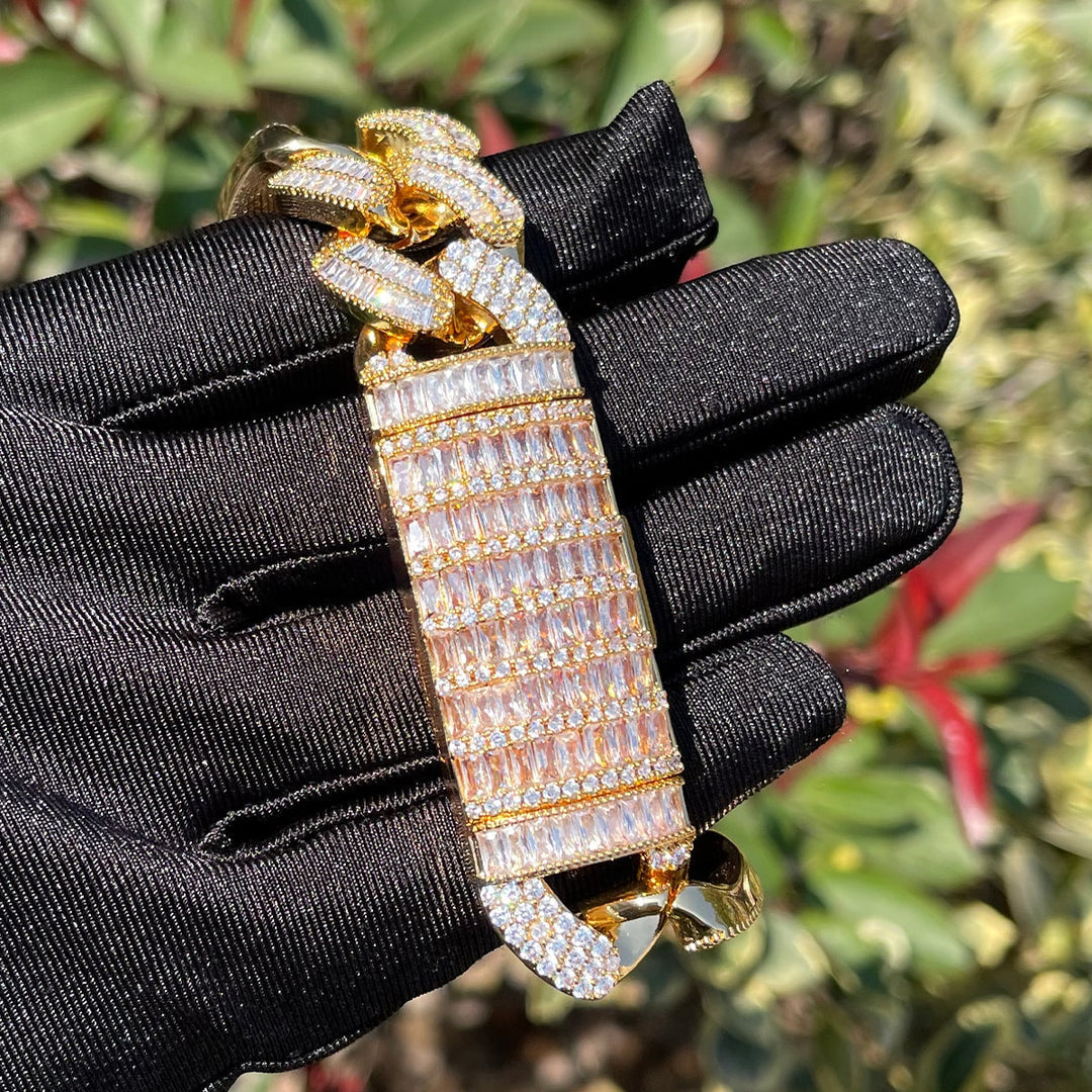 20MM Stones and Baguette Cuban Link Iced Out Diamond Necklace Bracelet Set