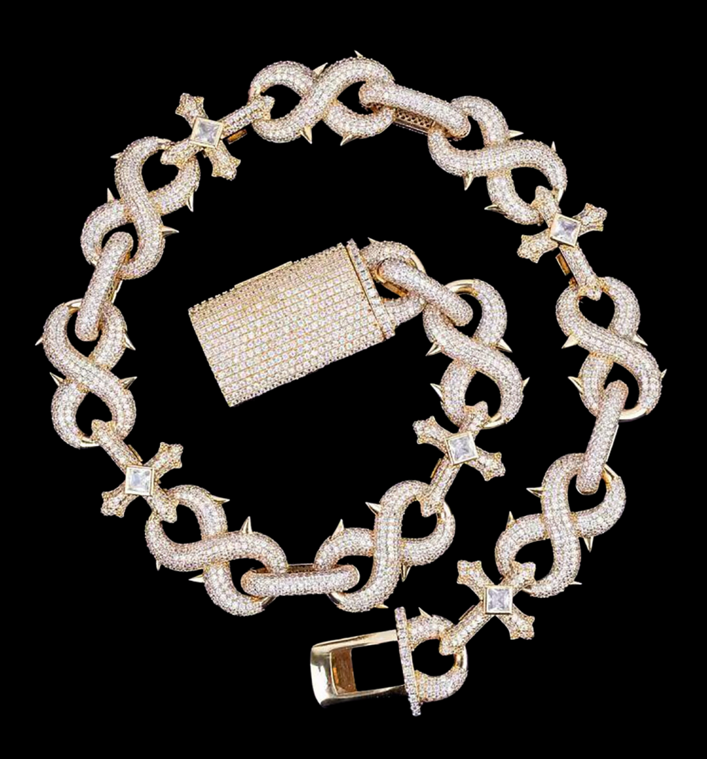 18MM Cross and Infinity Link Iced Out Diamond Necklace Bracelet Set